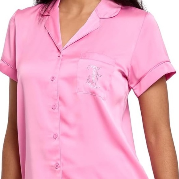 Juicy Couture Other - Juicy Couture Pink Satin Monogram Babydoll Coquette PJ Top Womens L NWT